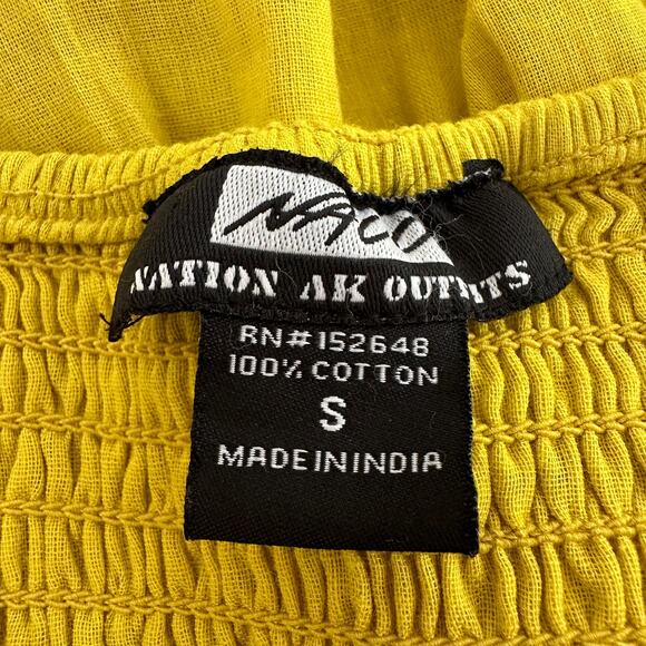 NAOO Eyelet lace Maxi Sun Dress tiered yellow smocked cottage vacation Small - Picture 8 of 10